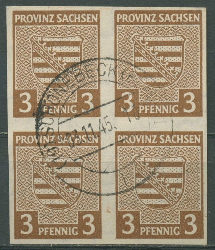 SBZ Provinz Sachsen 1945 Provinzwappen 4er-Block 67 X gestempelt