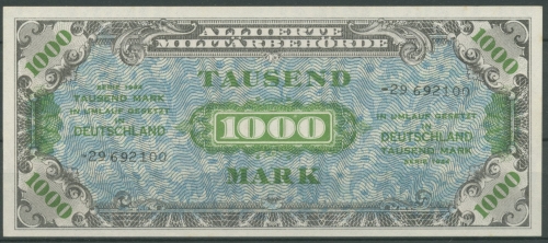Alliierte Militärbehörde 1000 Mark 1944 UdSSR-Druck Ro 207 c, kassenfrisch (K8)