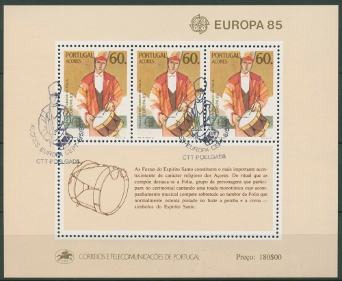 Portugal - Azoren 1985 Europa CEPT Jahr der Musik Block 6 gestempelt (C90936)