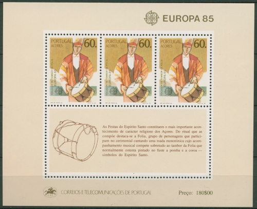 Portugal - Azoren 1985 Europa CEPT Jahr der Musik Block 6 postfrisch (C90937)