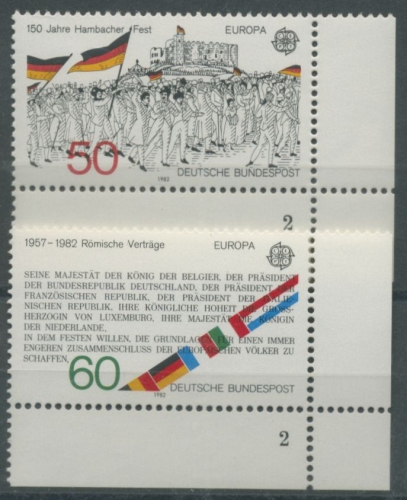 Bund 1982 Europa Historische Ereignisse 1130/31 Ecke u.rechts FN 2 postf. (E154)