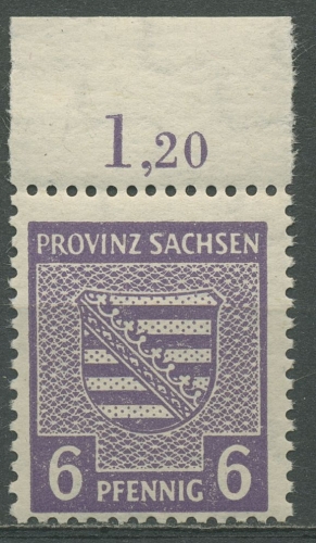 SBZ Provinz Sachsen 1945 Wappen dunkelgrauviolett 76 Y c OR postfrisch geprüft