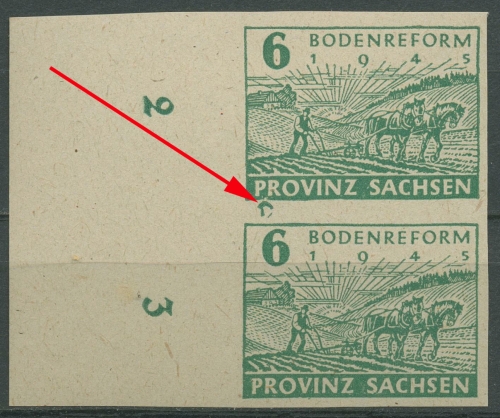 SBZ Provinz Sachsen 1945 Bodenreform mit Plattenfehler 85 wa ? postfrisch
