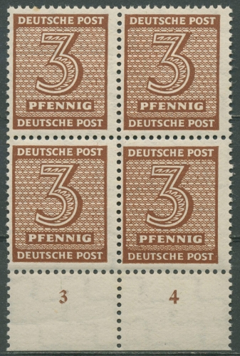 SBZ West-Sachsen 1945 Ziffern 126 Y w d 4er-Block Unterrand postfrisch geprüft