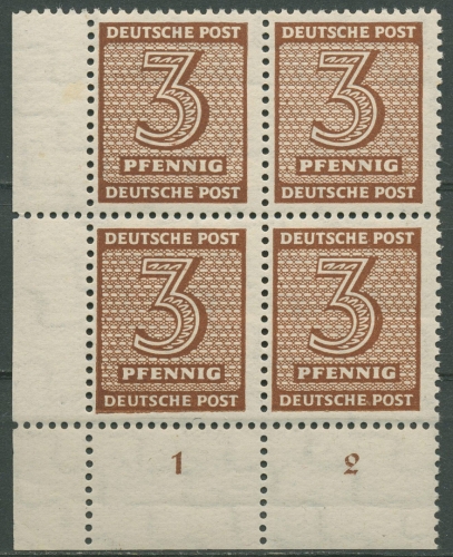 SBZ West-Sachsen 1945 Ziffern 126 Y w d 4er-Block Ecke postfrisch geprüft