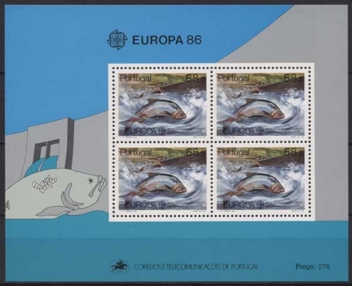 Portugal 1986 Europa CEPT Natur/Umweltschutz Fische Block 50 postfrisch (C91060)