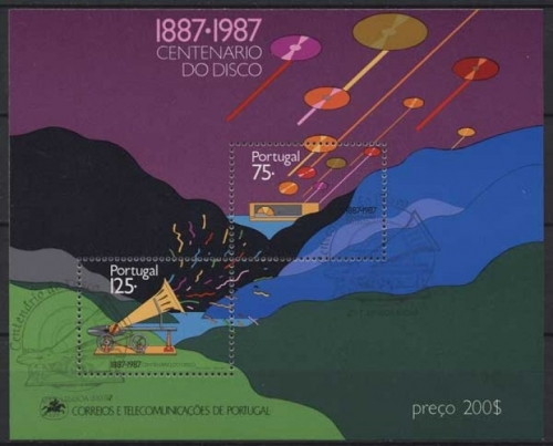 Portugal 1987 100 Jahre Schallplatte Block 55 gestempelt (C91084)