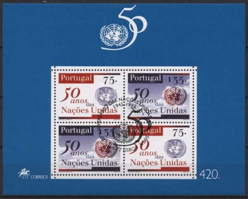 Portugal 1995 Vereinte Nationen UNO Emblem Block 107 gestempelt (C91119)