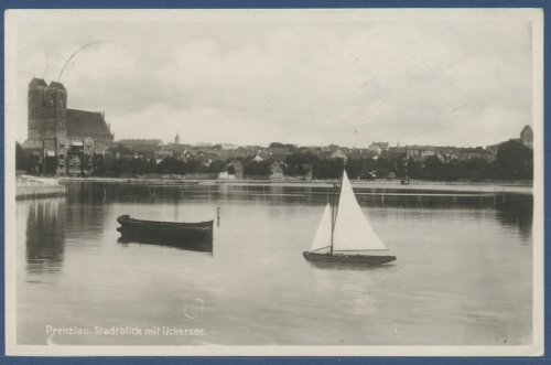 Prenzlau Stadtblick mit Uckersee, gelaufen 1929 (AK2443)