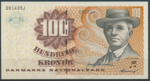 Dänemark 100 Kronen 2002 Prefix B5, Carl Nielsen, KM 61 a, kassenfrisch (K62)