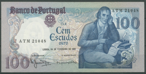 Portugal 100 Escudos 1981, Bocage, KM 178 b, leicht gebraucht (K76)
