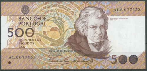 Portugal 500 Escudos 1987, Silveira, KM 180 a, kassenfrisch (K75)