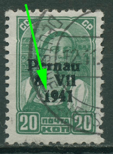 Estland Pernau 1941 mit Aufdrucktype II mit Plattenfehler, 8 II PF VI gestempelt