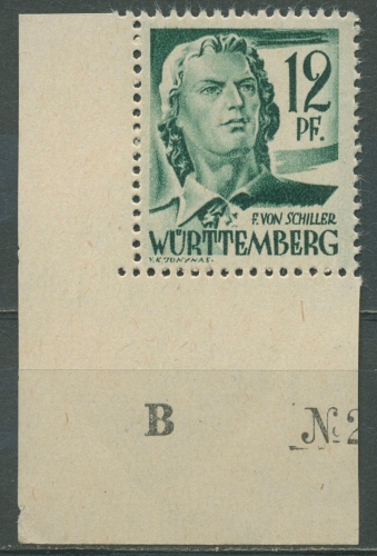 Französische Zone: Württemberg 1947 Ecke u. li. 4 vw postfrisch (grobk. Gummi)