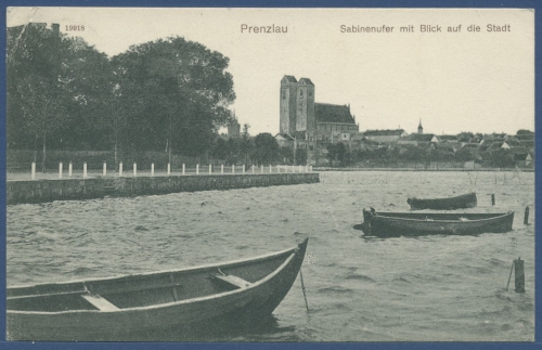 Prenzlau Sabinenufer Blick auf die Stadt, gelaufen 1908 (AK2612)