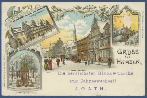 Gruß aus Hameln Osterstraße Gertrudenbrunnen, gelaufen 1898 Mängel (AK2609)