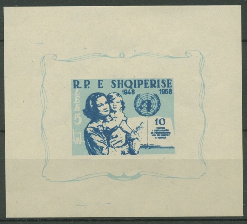 Albanien 1959 10. Jahrestag der Menschenrechte Block 6 postfrisch (C91732)