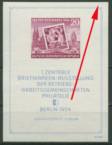 DDR 1954 Briefmarkenausstellung mit Plattenfehler Block 10 XII PF III postfrisch