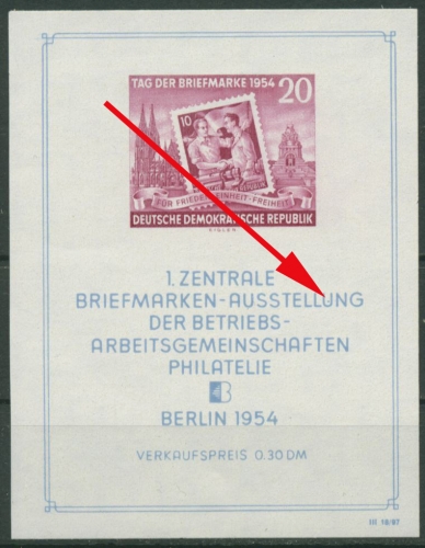 DDR 1954 Briefmarkenausstellung mit Plattenfehler Block 10 XII PF IV postfrisch