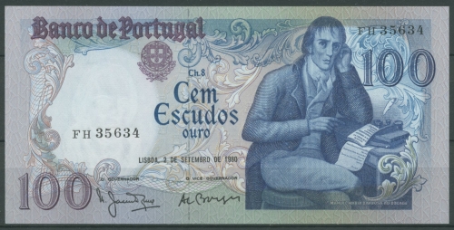 Portugal 100 Escudos 1980, Bocage, KM 178 a, kassenfrisch (K117)