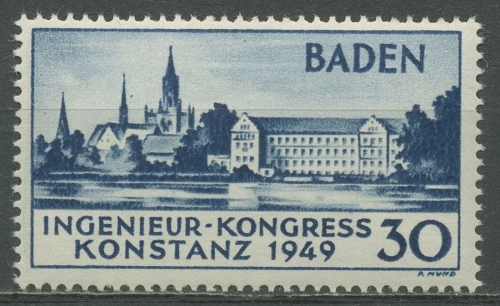 Französische Zone: Baden 1949 Europ. Ingenieur-Kongress Konstanz 46 I postfrisch