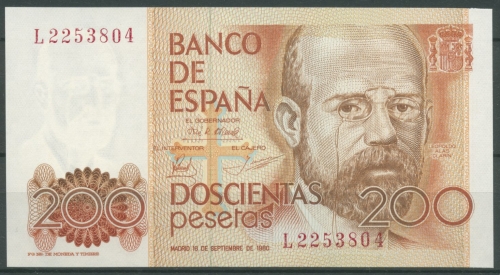 Spanien 200 Pesetas 1980, De las Alas, KM 156, kassenfrisch (K149)