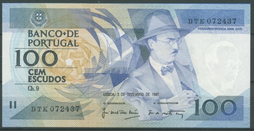 Portugal 100 Escudos 03.12.1987, Nogueira, KM 179 d, kassenfrisch (K150)