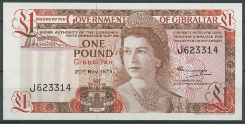 Gibraltar 1 Pound 20.11.1975, KM 20 a, leicht gebraucht (K152)