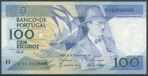 Portugal 100 Escudos 12.02.1987 Prefix FIL, KM 179 c, kassenfrisch (K153)