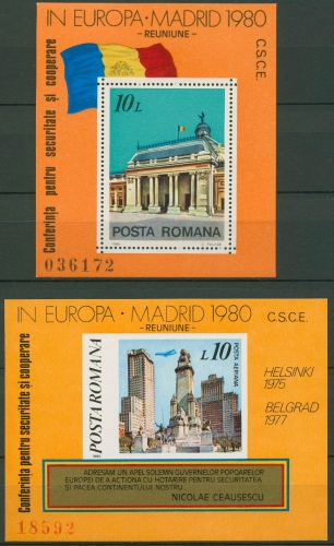 Rumänien 1980 KSZE Gebäude i.Bukarest u. Madrid Block 174/75 postfrisch (C92013)