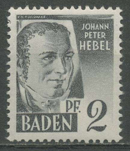 Französische Zone: Baden 1947 Johann Peter Hebel Type II, 1 yv II postfrisch
