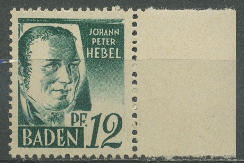 Französische Zone: Baden 1947 Johann Peter Hebel Type I, 4 v v I postfrisch
