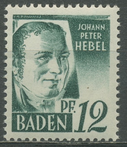 Französische Zone: Baden 1947 Johann Peter Hebel Type II, 4 yv II postfrisch