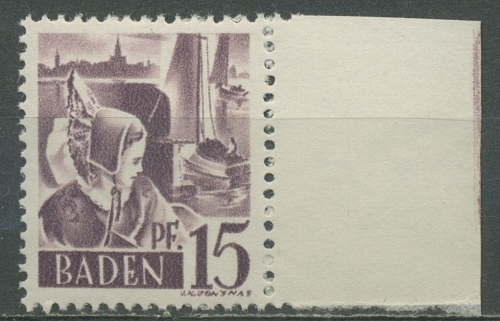 Französische Zone: Baden 1947 Trachtenmädchen Type I, 5 yv I postfrisch