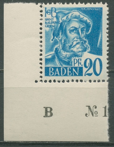 Franz. Zone: Baden 1947 Hans Baldung Type II Ecke unt. li., 7 yv II postfrisch