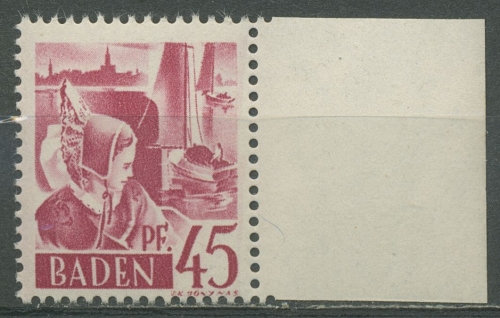 Französische Zone: Baden 1947 Trachtenmädchen Type I, 9 y v I postfrisch