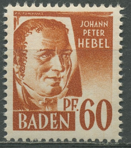 Französische Zone: Baden 1947 Johann Peter Hebel Type II, 10 y v II postfrisch