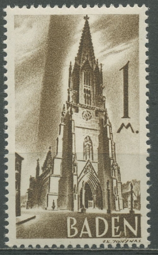Französische Zone: Baden 1947 Freiburger Münster Type II, 13 y v II postfrisch