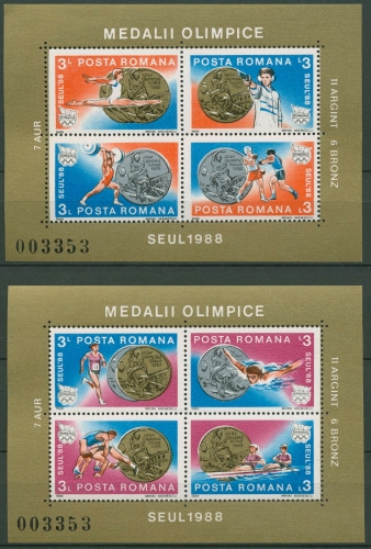 Rumänien 1988 Olympia Seoul Medaillen Block 250/51 postfrisch (C92237)