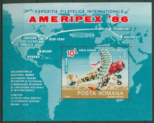 Rumänien 1986 AMERIPEX Chicago Kunstflieger Block 227 postfrisch (C92252)