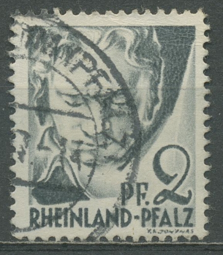 Französische Zone: Rheinland-Pfalz 1947 Beethoven Type I, 1 y v I gestempelt