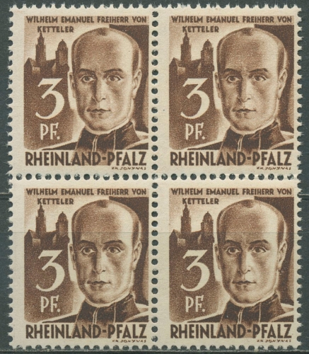Franz. Zone: Rheinland-Pfalz 1947 Ketteler Type I, 2 y v I 4er-Block postfrisch
