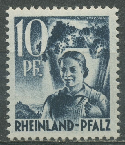 Französische Zone: Rheinland-Pfalz 1947 Winzerin Type I, 3 y v I postfrisch