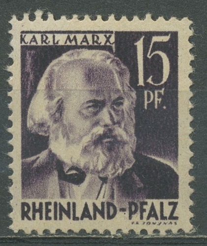 Französische Zone: Rheinland-Pfalz 1947 Karl Marx Type I, 5 v v I postfrisch