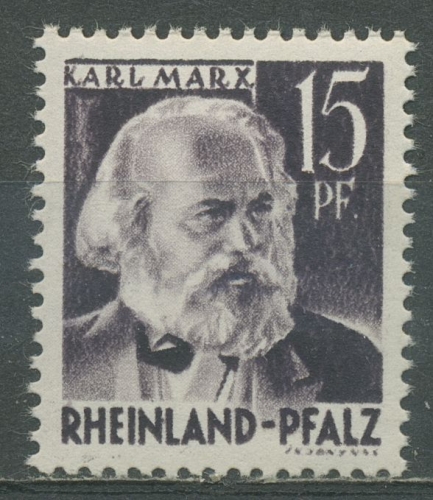 Französische Zone: Rheinland-Pfalz 1947 Karl Marx Type I, 5 y v I postfrisch