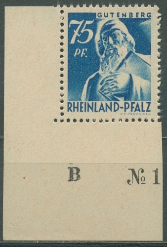 Französische Zone: Rheinland-Pfalz 1947 Type I, 13 vv Ecke u. links postfrisch