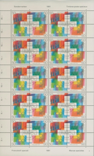 Schweiz 1991 700 Jahre Eidgenossenschaft 1438/41 ZD-Bogen gestempelt (SG18151)