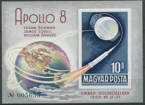 Ungarn 1969 Mondumkreisung Apollo 8 Block 68 B postfrisch geschnitten (C92745)