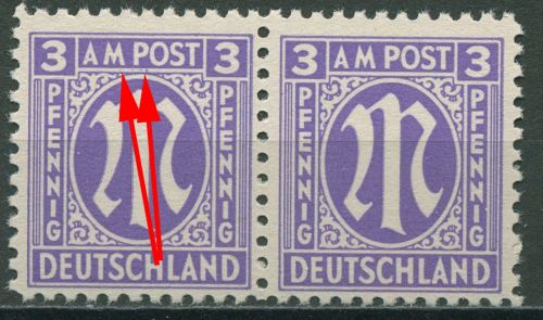 Bizone 1945 Am. Druck mit Plattenfehler 1 z f 26 B, Papier z postfrisch
