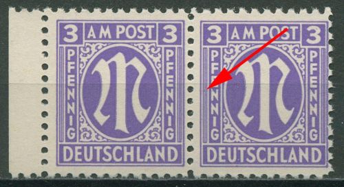 Bizone 1945 Am. Druck mit Plattenfehler 1 z f 72, Papier z postfrisch